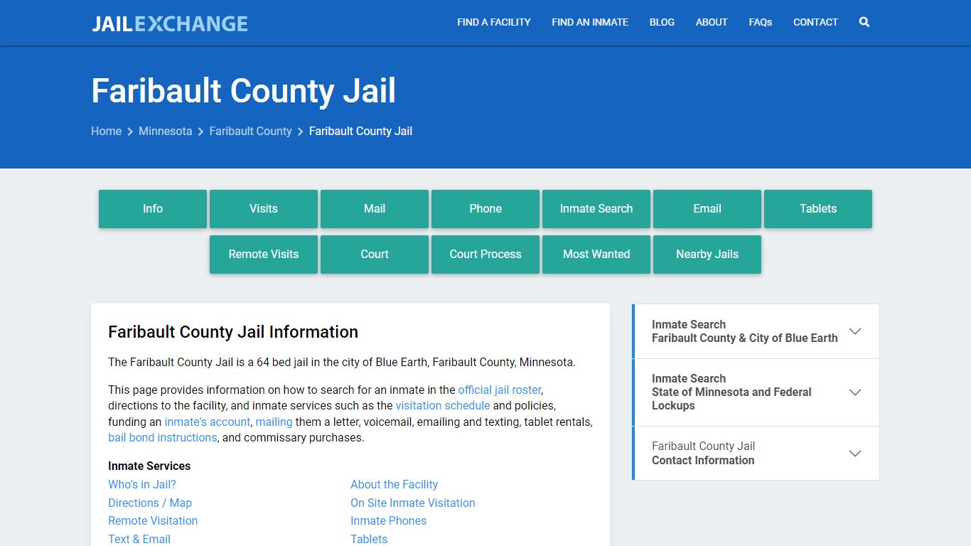 Faribault County Jail, MN Inmate Search, Information